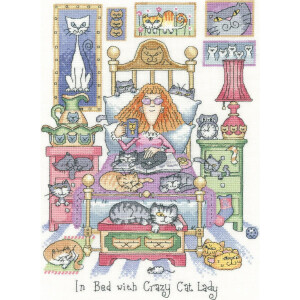 Set punto croce Heritage Aida "In Bed with Crazy Cat...