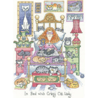 Heritage counted cross stitch kit Aida "In Bed With Crazy Cat Lady (A)", CRIB1331-A, 22x30cm, DIY