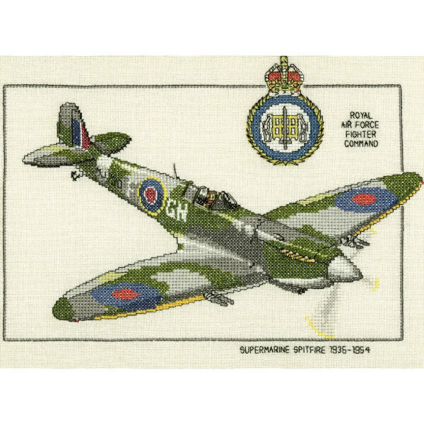 Heritage counted cross stitch kit Aida "Supermarine Spitfire  (A)", CSF165-A, 25x18cm, DIY