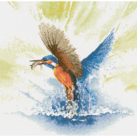 Set punto croce Heritage Aida "Kingfisher in Flight (a)", schema di conteggio, ffkf482-a, 34x34cm