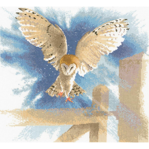 Heritage Conjunto de punto de cruz Aida "Owl in Flight (a)", Patrón de cuenta, ffof483-a, 34x34cm