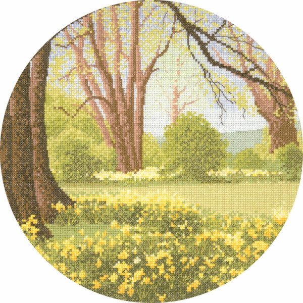 Heritage counted cross stitch kit Aida "Daffodil Wood (A)", JCDW241-A, diam 25,5 cmcm, DIY