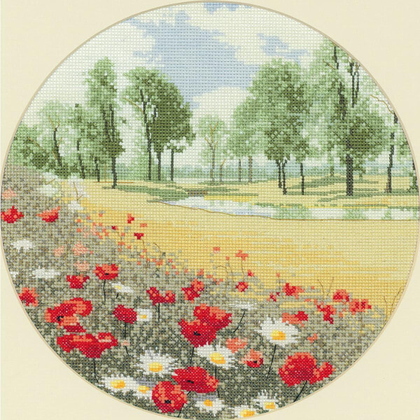 Set punto croce Heritage Aida "Summer Meadow (a)", schema di conteggio, jcsm261-a, diam 25,5 cm