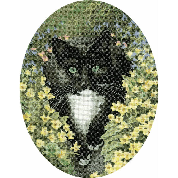 Heritage Набор для вышивания крестом Aida "Черно-белый кот (A)", счетная схема, JSBL346-A, 20,5x26,5см