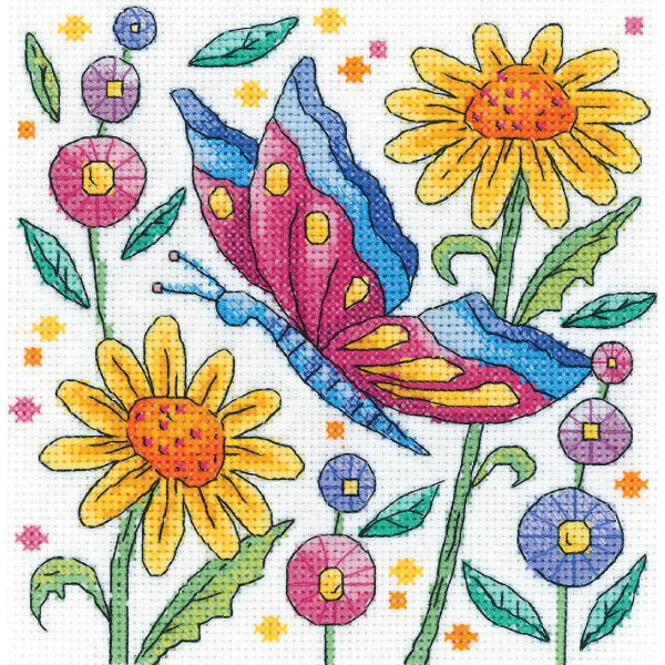 Heritage counted cross stitch kit Aida "Red Butterfly", KBRB1598-A, 15x15cm, DIY