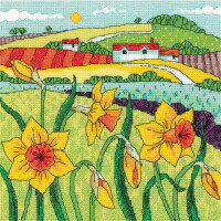 Heritage counted cross stitch kit Aida "Daffodil Landscape", KCAL1517-A, 20,5x20,5cm, DIY