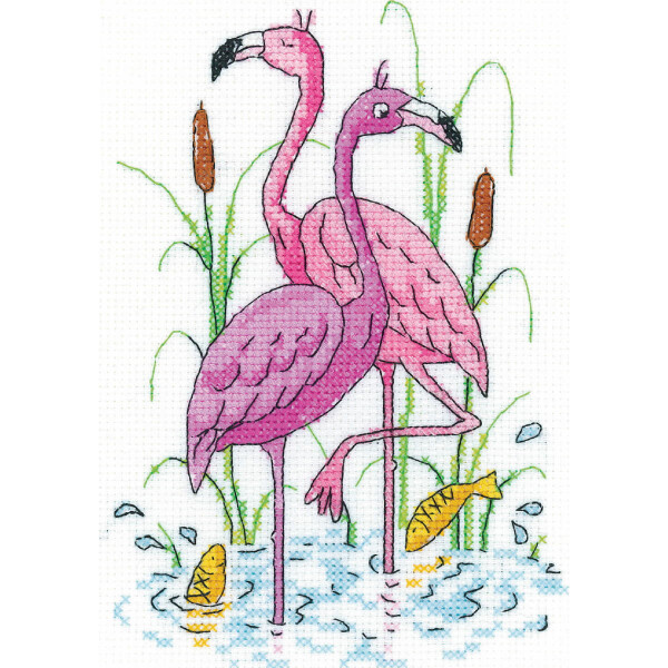 Heritage counted cross stitch kit Aida "Flamingos", KCFL1497-A, 11,5x17cm, DIY