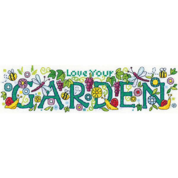 Erfgoed kruissteekset Aida "Love Your Garden", telpatroon, kclg1491-a, 24,5x6,5cm