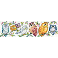 Heritage counted cross stitch kit Aida "Owls on Parade", KCOP1575-A, 37,5x10,5cm, DIY