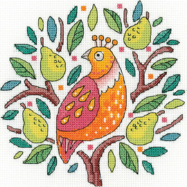Heritage counted cross stitch kit Aida "Partridge in a Pear Tree", KCPT1600-A, 15x15cm, DIY