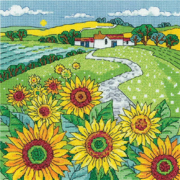 Set punto croce Heritage Aida "Sunflower Landscape", schema da contare, kcsf1542-a, 20,5x20,5cm