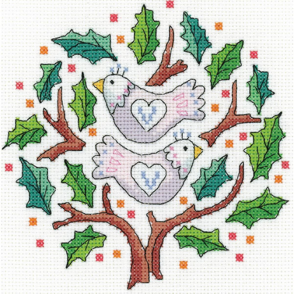 Heritage counted cross stitch kit Aida "Two Turtle Doves", KCTD1601-A, 15x15cm, DIY