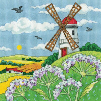 Heritage counted cross stitch kit Aida "Windmill Landscape", KCWL1579-A, 20,5x20,5cm, DIY