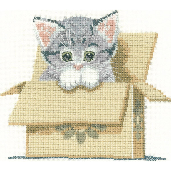 Heritage counted cross stitch kit Aida "Cat In Box (A)", LDCB1249-A, 13x11,5cm, DIY