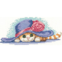 Heritage Conjunto de punto de cruz Aida "Cat with Hat (a)", Count Pattern, ldch1238-a, 15x7cm