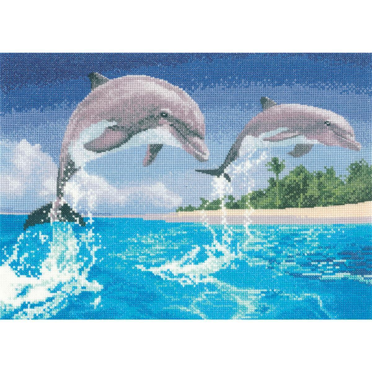 Heritage counted cross stitch kit Aida "Dolphins...