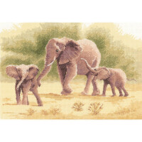 Heritage Cross Stitch Set Aida "Elephants (a)", modèle de point de croix, pgel646-a, 32x22cm