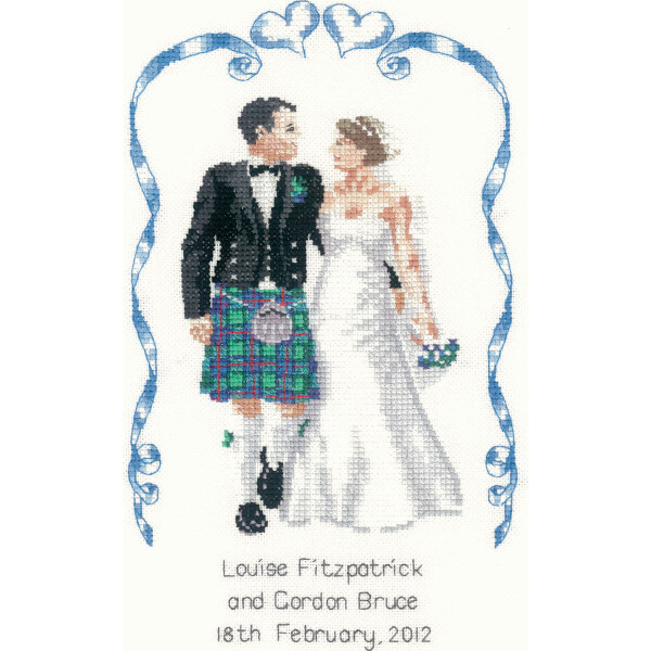 Heritage counted cross stitch kit Aida "Scottish Wedding (A)", PUSW1030-A, 21x12,5cm, DIY