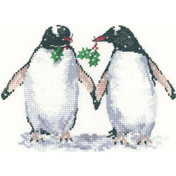 Set punto croce Heritage Aida "Pinguini di Natale (a)", schema di conteggio, sccp1099-a, 16x11,5cm