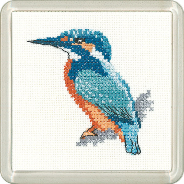 Heritage counted cross stitch kit Aida "Kingfisher", CFKF1538-A, Coaster size 7,5x7,5cm, DIY