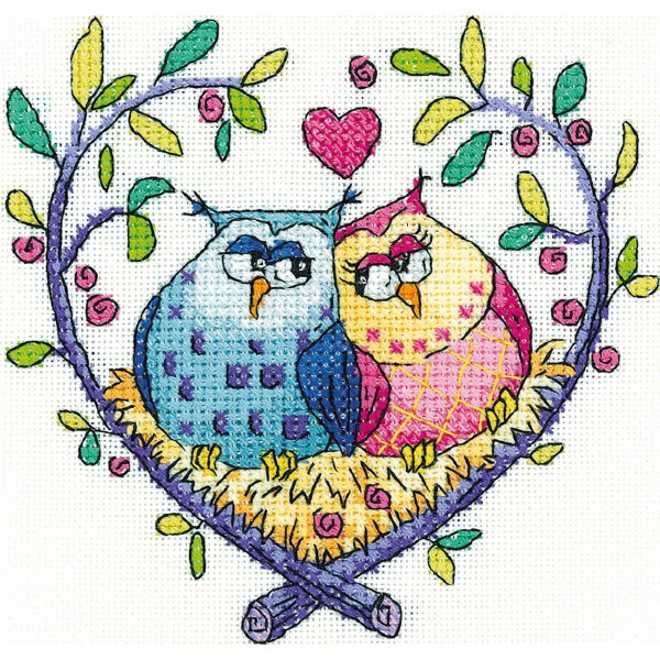Heritage counted cross stitch kit evenweave fabric "Love Owls", BFLO1435-E, 10,5x10,5cm, DIY