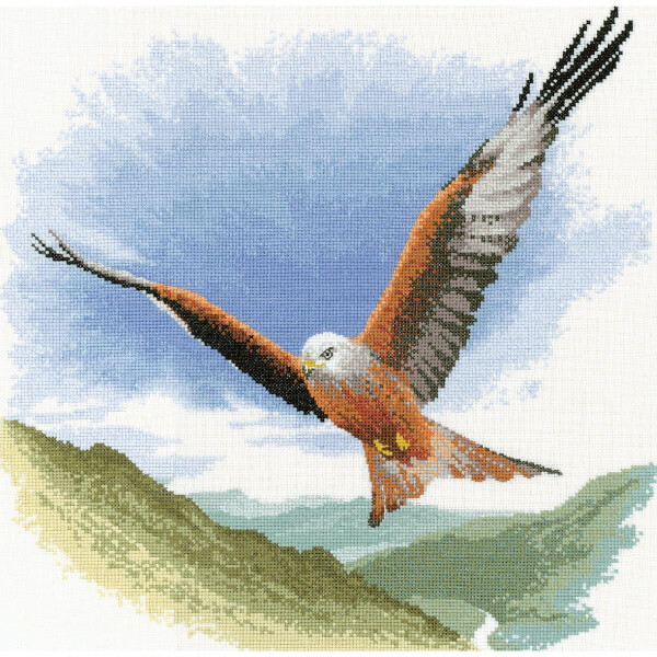 Heritage counted cross stitch kit evenweave fabric "Red Kite in Flight (L)", FFRK652-E, 34x34cm, DIY