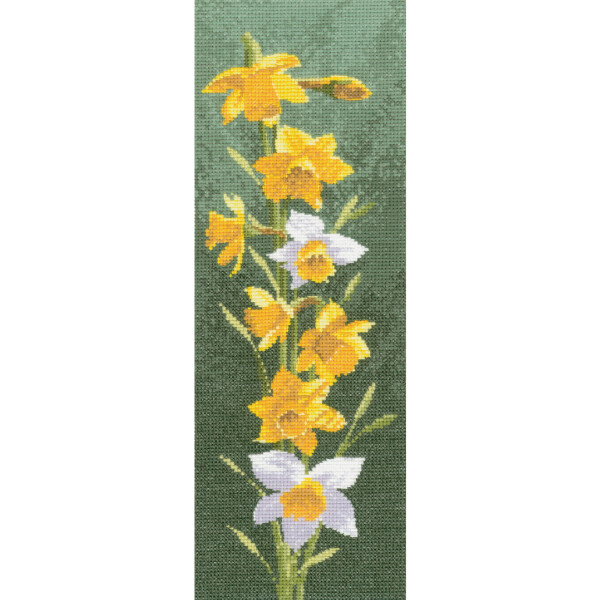 Heritage counted cross stitch kit evenweave fabric "Daffodil Panel (L)", JCDF469-E, 11x31cm, DIY