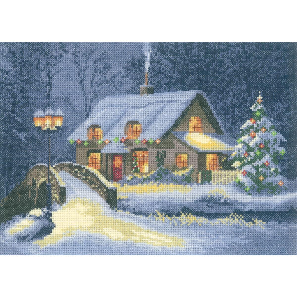 Heritage Cross Stitch Set Count Fabric "Christmas Cottage (l)", modello di conteggio, jcxc1100-e, 31x22cm