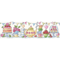 Heritage counted cross stitch kit evenweave fabric "Afternoon Tea", KCAT1395-E, 37,5x10cm, DIY