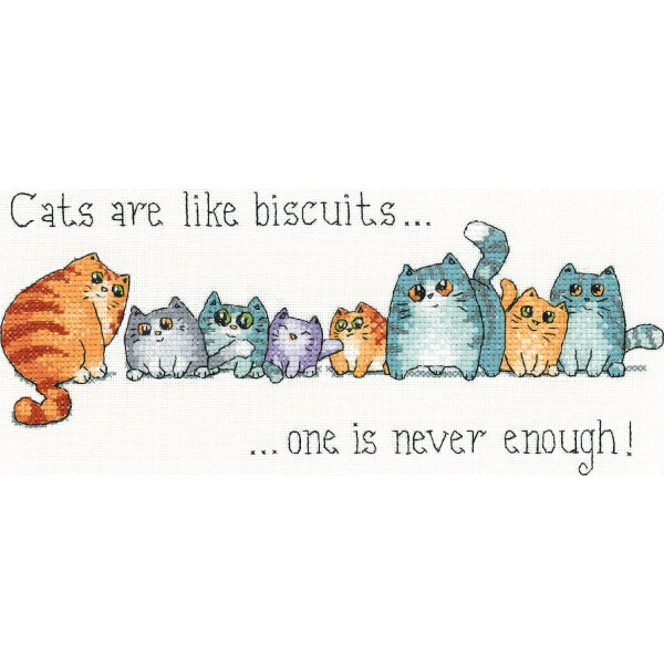 Heritage counted cross stitch kit evenweave fabric "Cats & Biscuits", PUCB1443-E, 22,5x10cm, DIY
