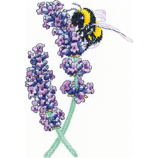 Set di punti croce Heritage Tessuto "Lavender Bee", modello di conteggio, pulb1468-e, 11,5x17cm