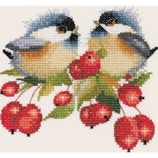 Heritage counted cross stitch kit evenweave fabric "Berry Chick-chat (L)", VPBE775-E, 11,5x11cm, DIY