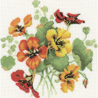 Heritage counted cross stitch kit evenweave fabric "Nasturtium Posy (L)", VPNP698-E, 17,5x17,5cm, DIY