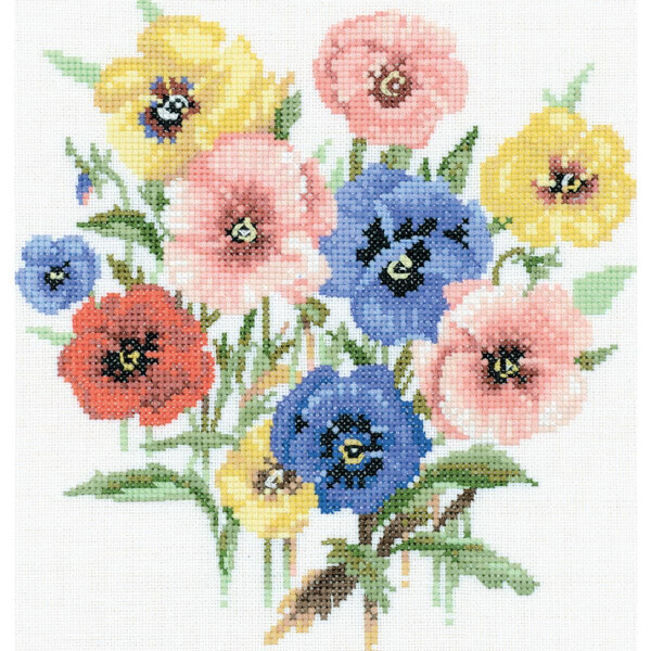 Heritage counted cross stitch kit evenweave fabric "Pansy Posy (L)", VPPP699-E, 17,5x19cm, DIY