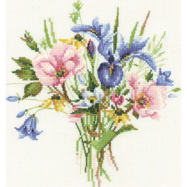 Erfgoed kruissteekset telstof "Wilde bloemen boeketten (l)", telpatroon, vpwp701-e, 17,5x18,5cm