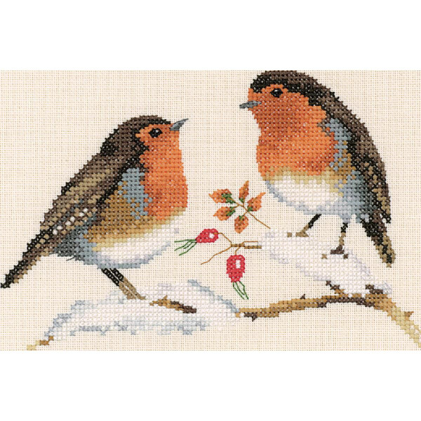 Heritage counted cross stitch kit evenweave fabric "Winter Robins (L)", VPWR697-E, 17,5x12cm, DIY