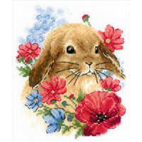 Riolis Set punto croce "Bunny in flowers", schema di conteggio, 15x18cm
