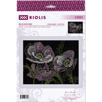 Riolis Set de broderie Blackwork "Lace Poppies", motif à découper, 30x24cm