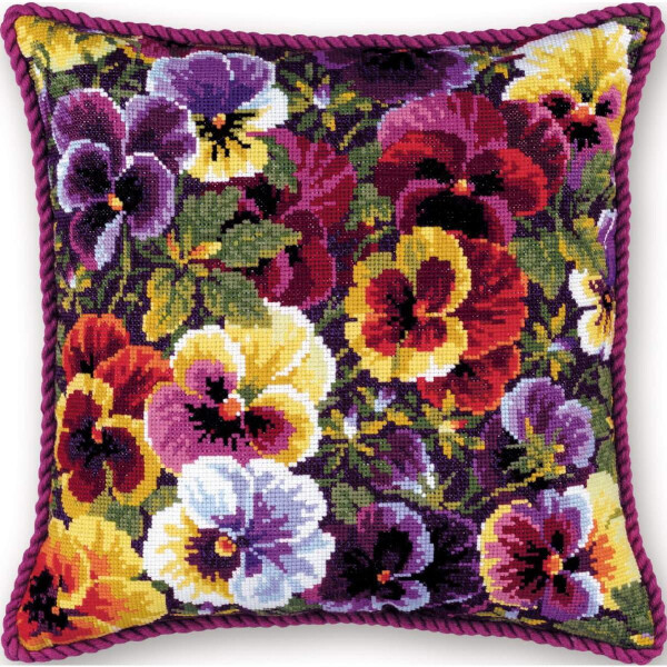 Riolis counted cross stitch kit cushion "Royal Pansies", 40x40cm, DIY