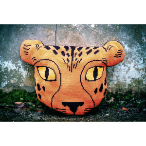 Vervaco stamped cross stitch kit cushion with cushion back "Eva Mouton Little Gepard", 66x49cm, DIY