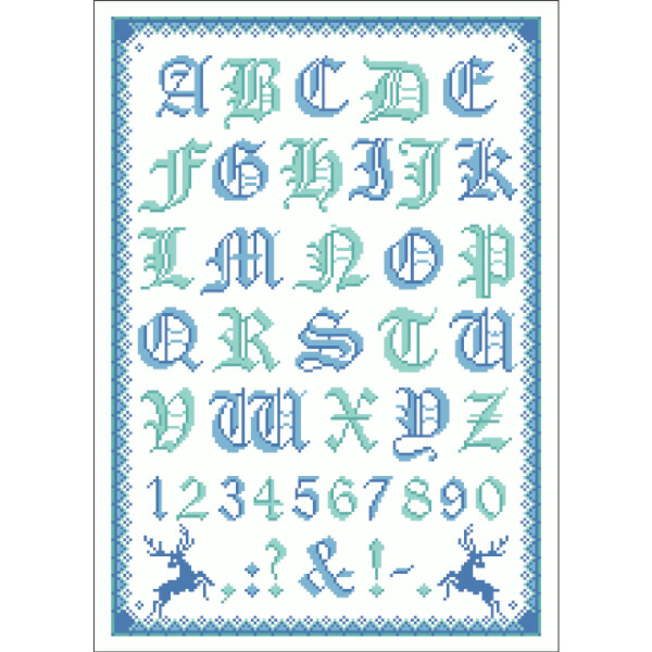 Lindners Шаблон для вышивки крестом счетная схема "Folklore Alphabet Icy", 007