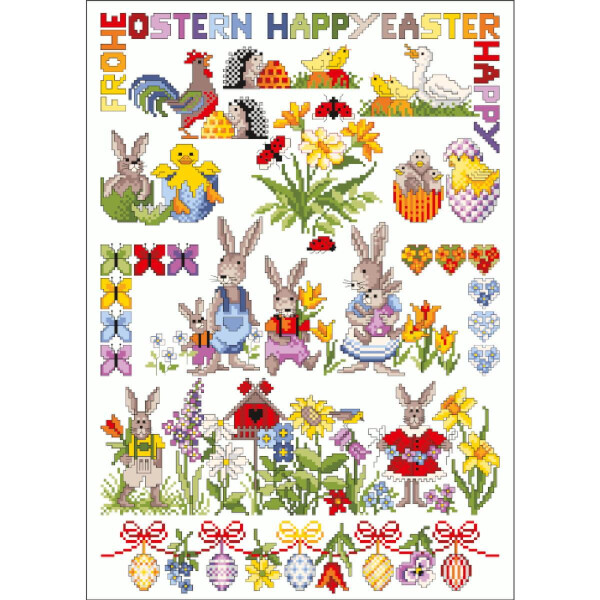 Plantilla de patrón de punto de cruz de Lindner "Happy Easter", 032
