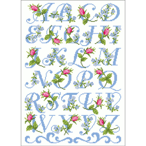 Шаблон схемы для вышивания крестом Lindners Count Pattern "Розовый алфавит", 035