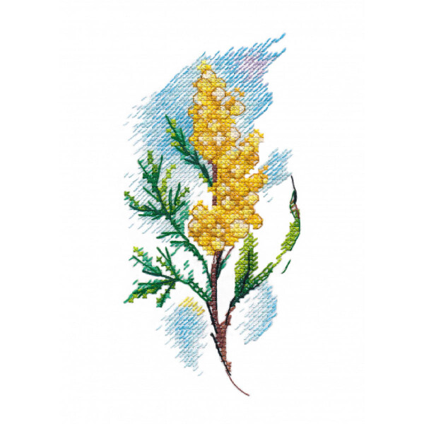 Oven counted cross stitch kit "Embroider on clothes. A spring of mimosa", 7x14,4cm, DIY