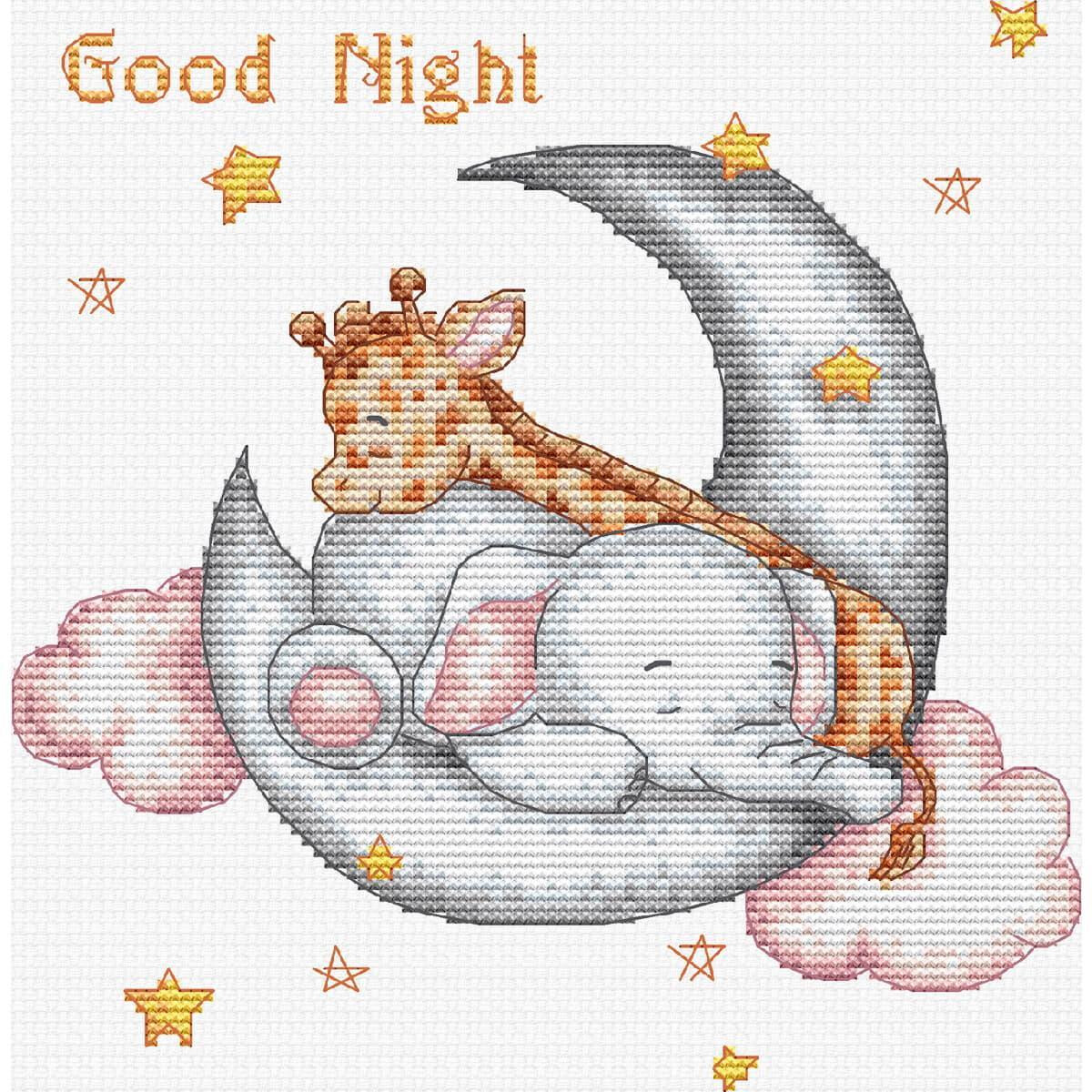 One image from Luca-s embroidery kit features a sleeping...