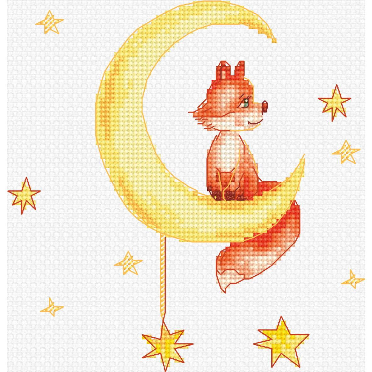 A whimsical illustration of a cute red fox sitting on a...