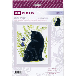 Riolis Kreuzstich Set "Schwarze Katze", Zählmuster, 24x30cm