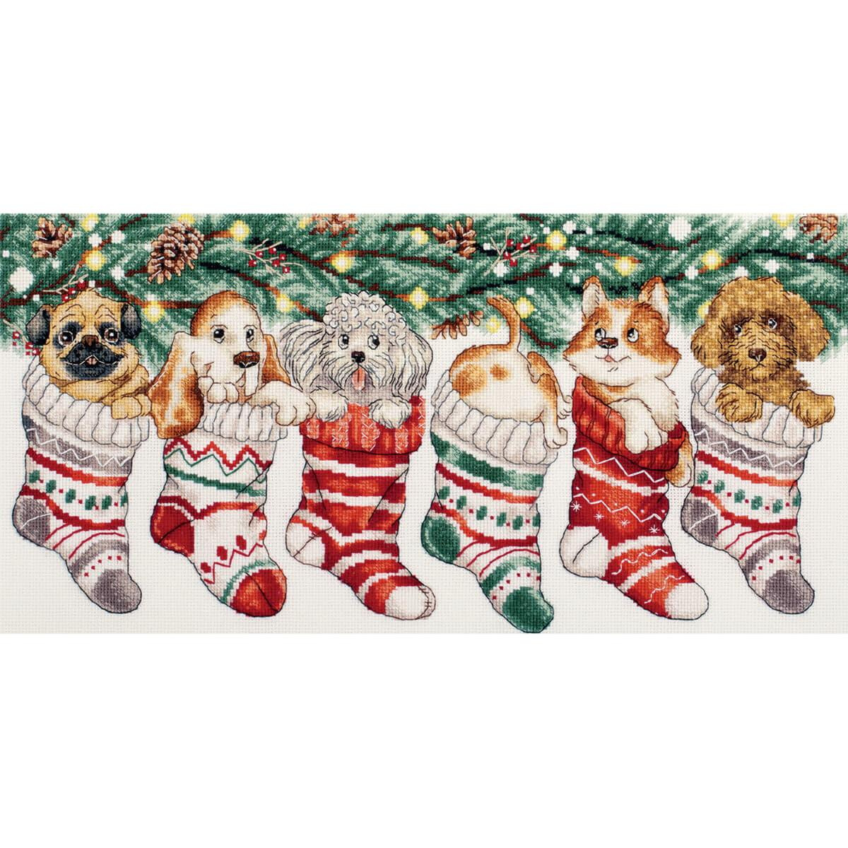 Set de punto de cruz Panna "Christmas Puppies",...
