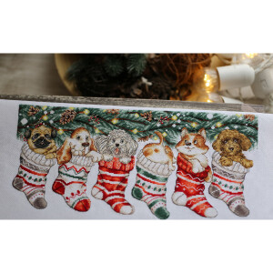 Panna Kruissteekset "Kerst Puppies", telpatroon, 36x19,5cm