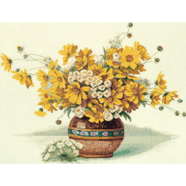 Set de punto de cruz Panna "Bouquet con flores amarillas", patrón de cuenta, 38x31cm
